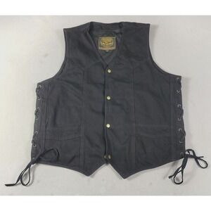 Milwaukee Leather Vest Mens 2XL Black Denim Biker Motorcycle Lace Side CCW